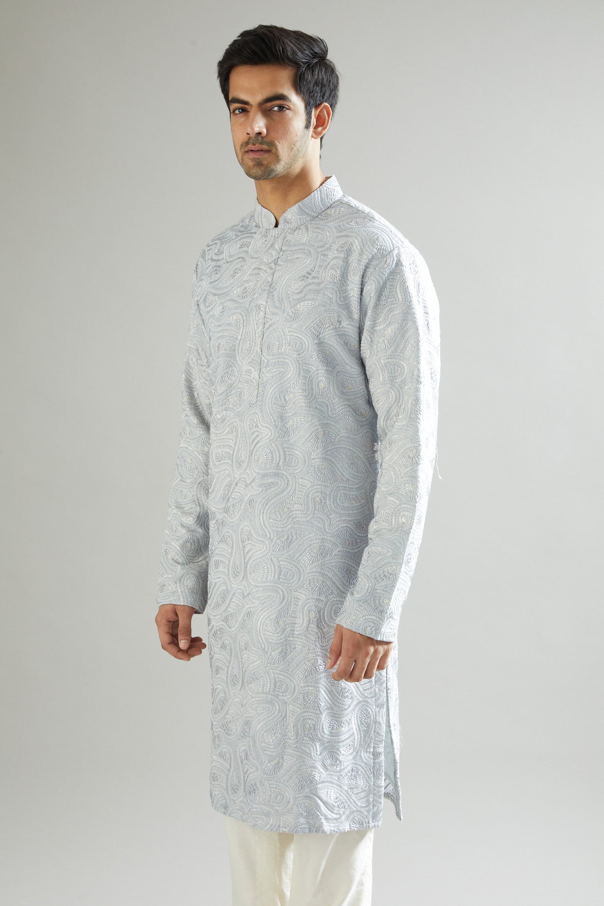 Powder Blue Embroidered Kurta - kasbahmen