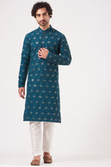 Teal Sequins Embroidered Kurta - kasbahmen