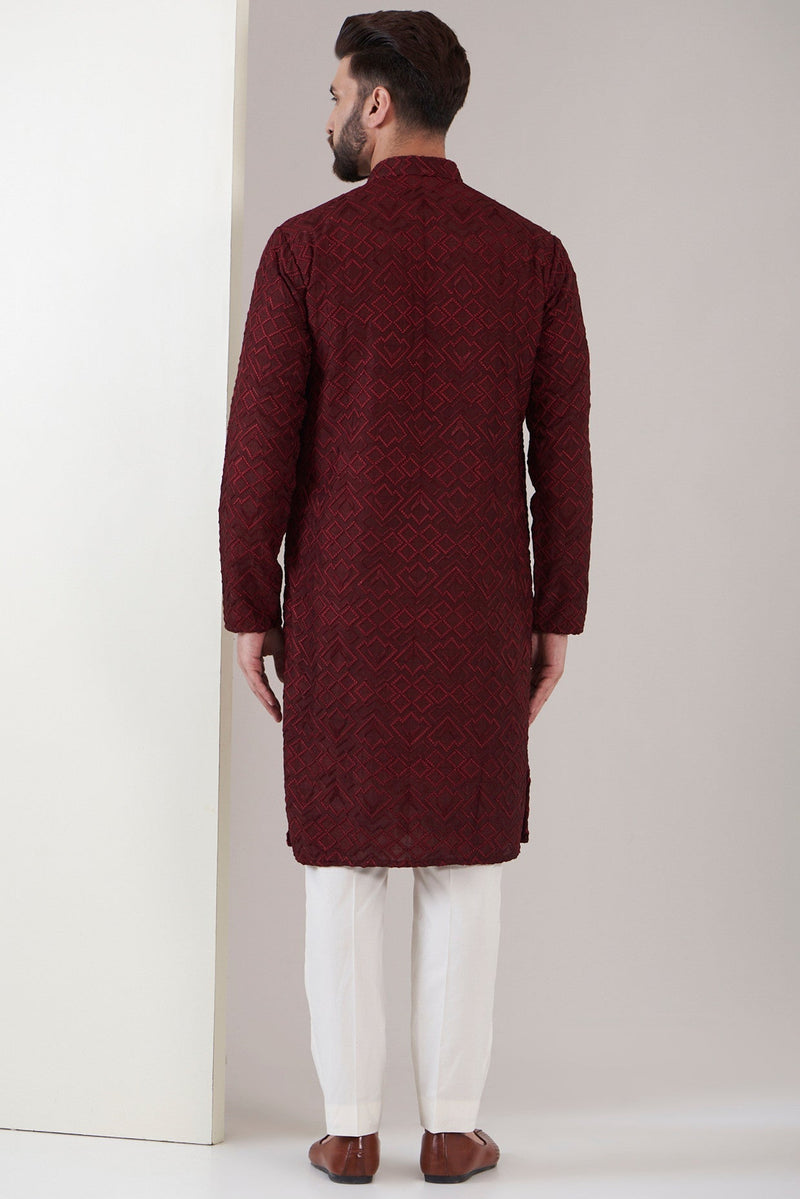 Maroon chikankari kurta - kasbahmen