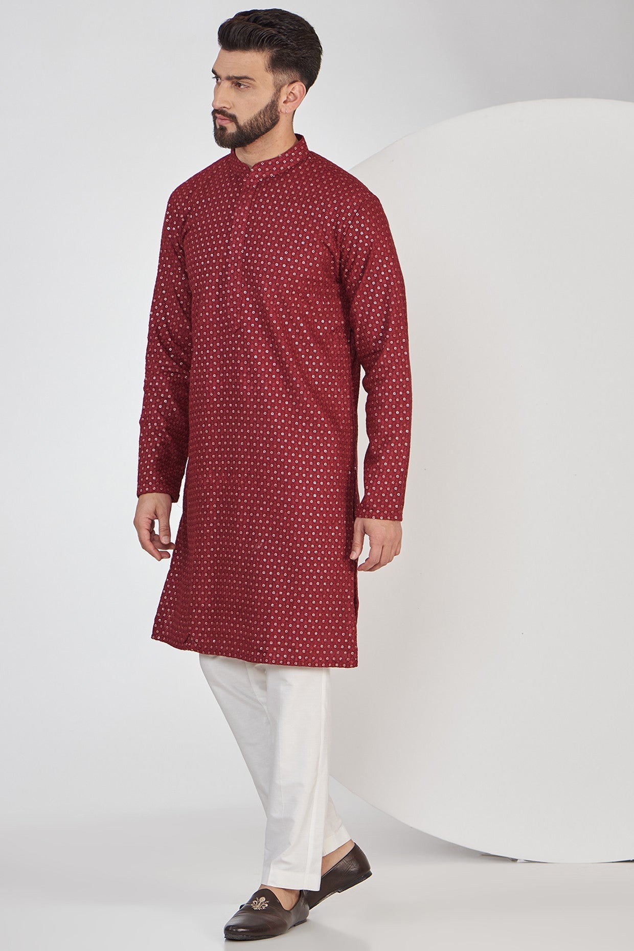 Maroon Chikankari Kurta - kasbahmen