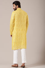 Yellow Mirror Work Kurta