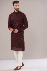 Maroon Georgette Embroidered Kurta - kasbahmen