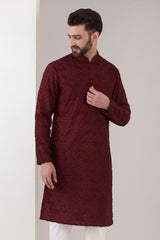 Maroon chikankari kurta - kasbahmen