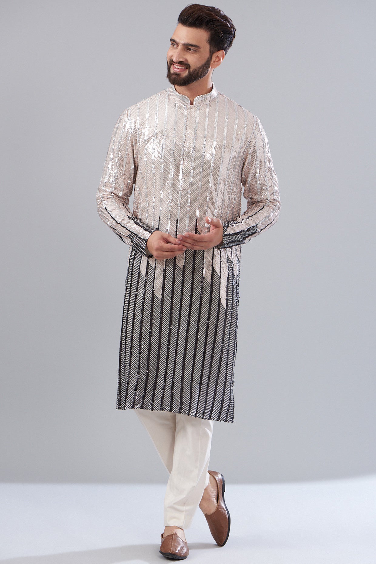 black and silver sequenced kurta - kasbahmen