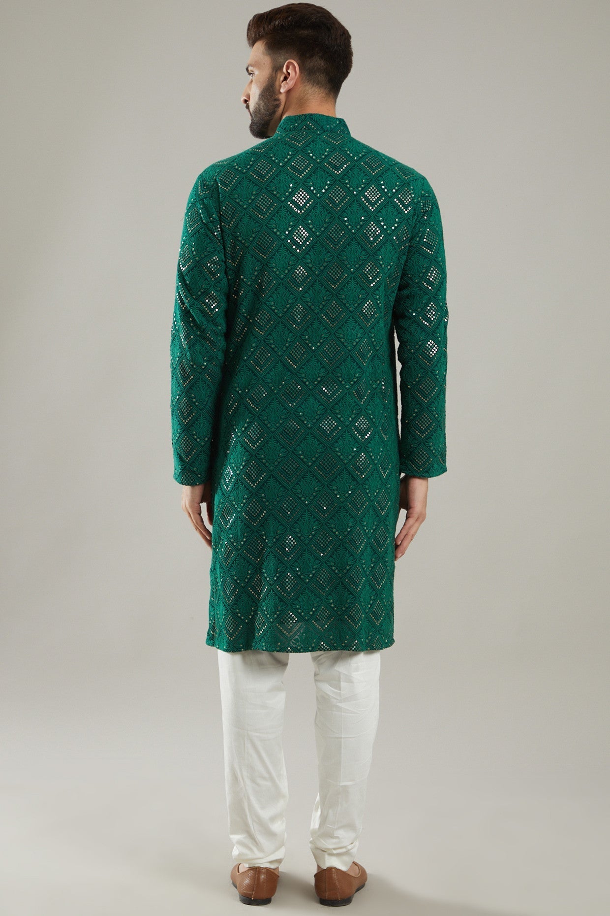 Emerald Green Embroidered Kurta - kasbahmen