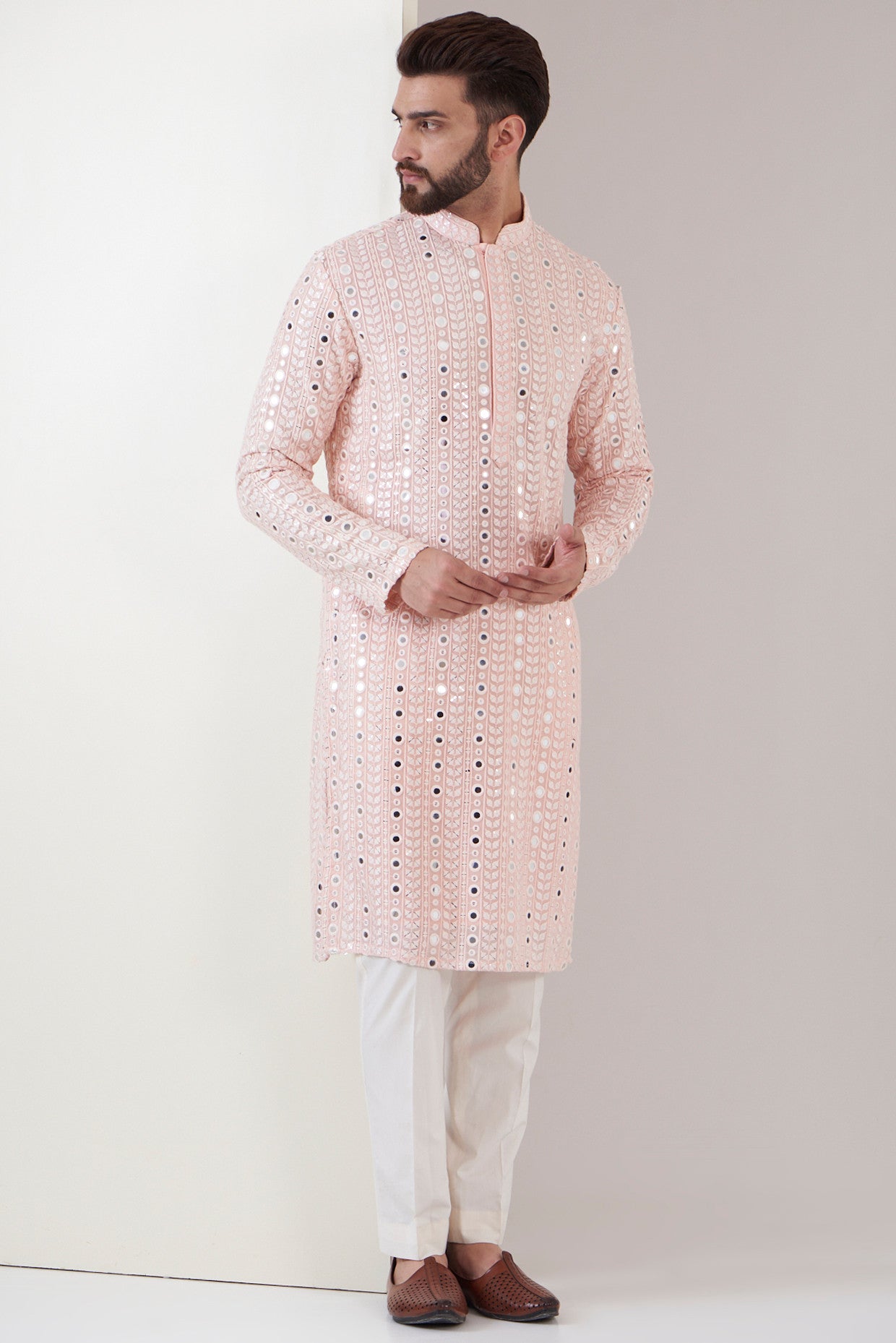 Powder pink mirror work kurta - kasbahmen