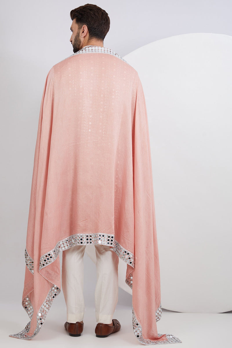 Peach Mirrorwork Kurta Paired with Mirrorwork Stole - kasbahmen