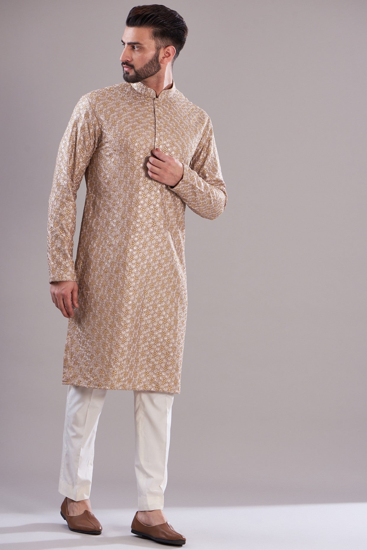 Formal mud pink chikankari kurta - kasbahmen