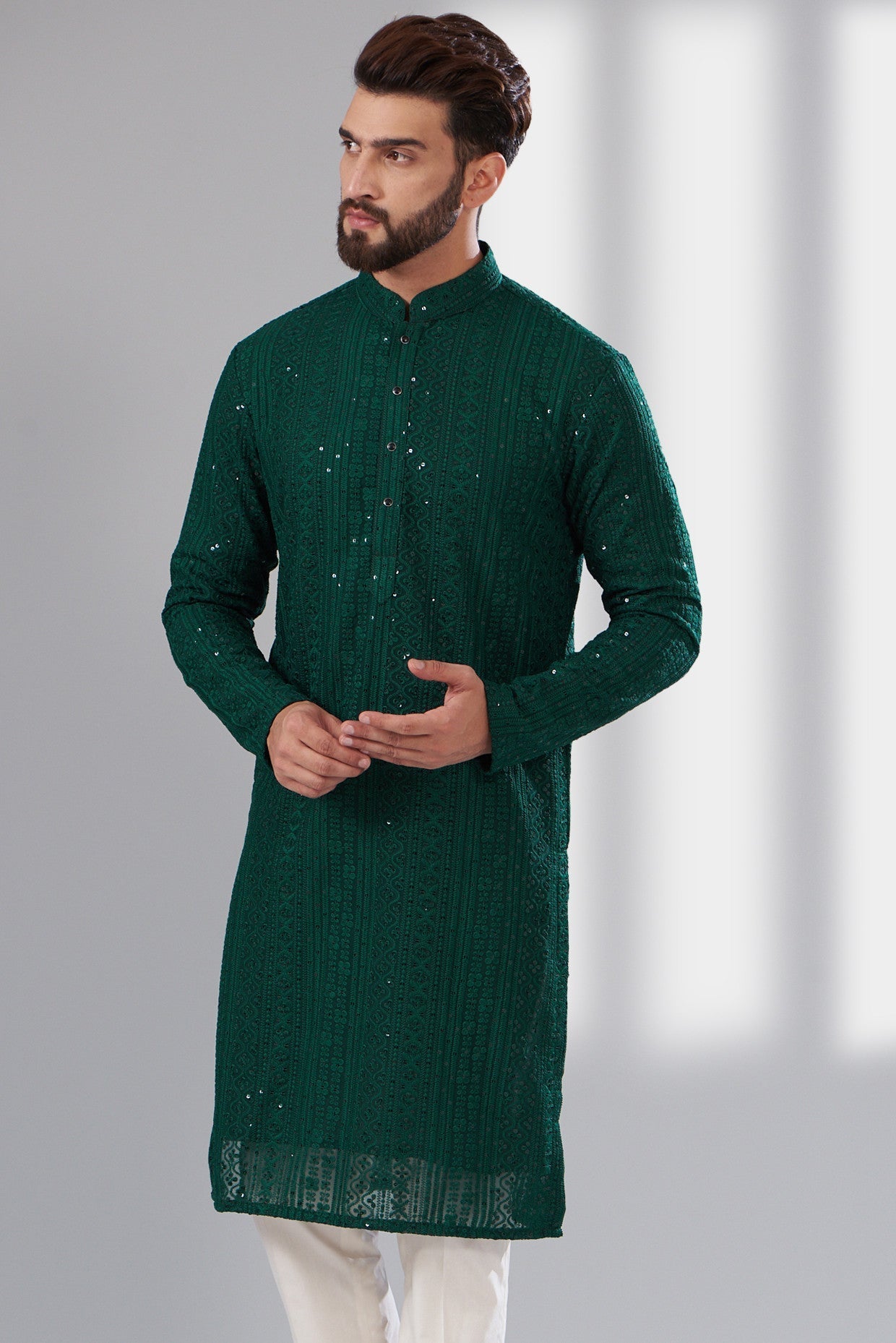 Bottle green chikankari kurta - kasbahmen