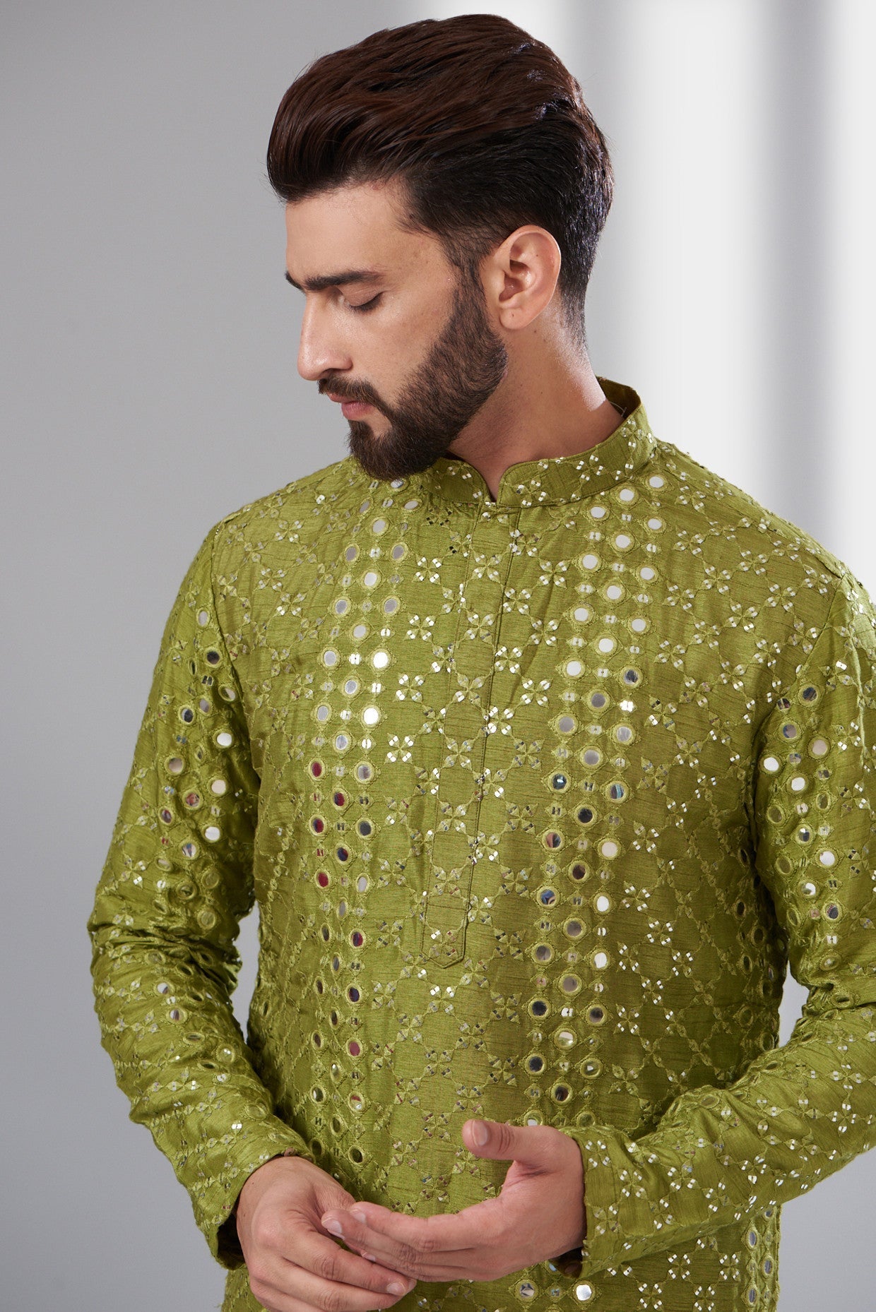 Signature mehndi green mirror work kurta - kasbahmen