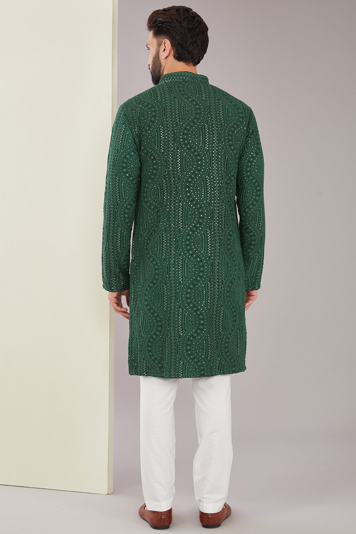 Bottle Green Chikankari Kurta - kasbahmen