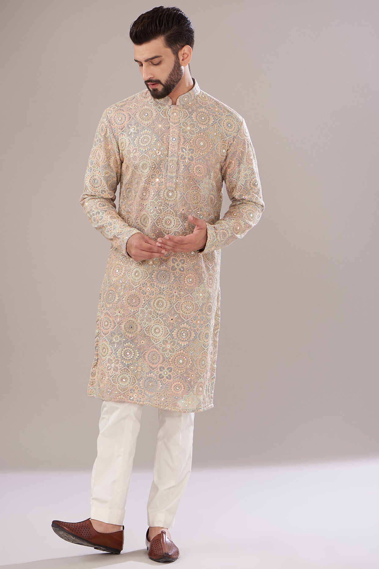 Multi-Colored Georgette Embroidered Kurta - kasbahmen