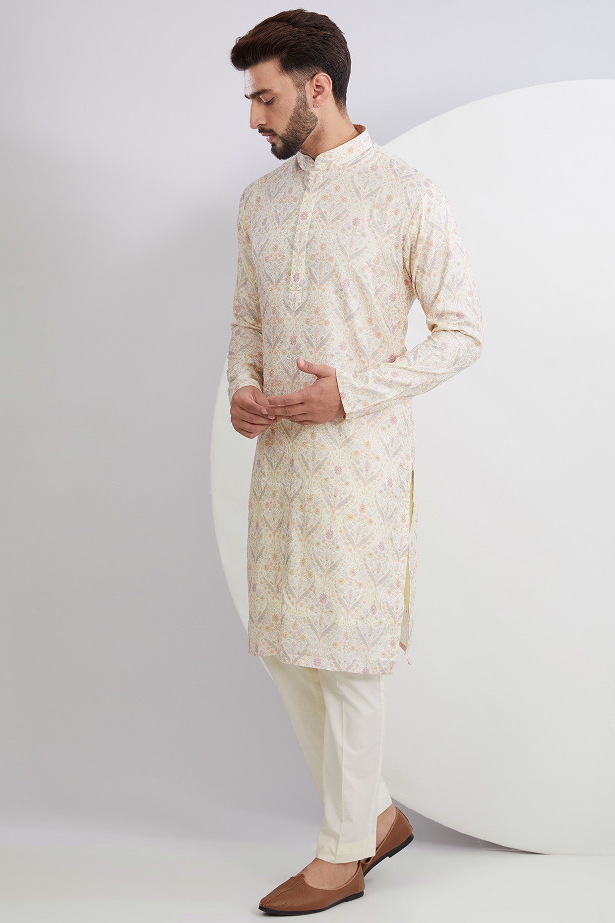 Ivory Multi Embroidered Kurta - kasbahmen