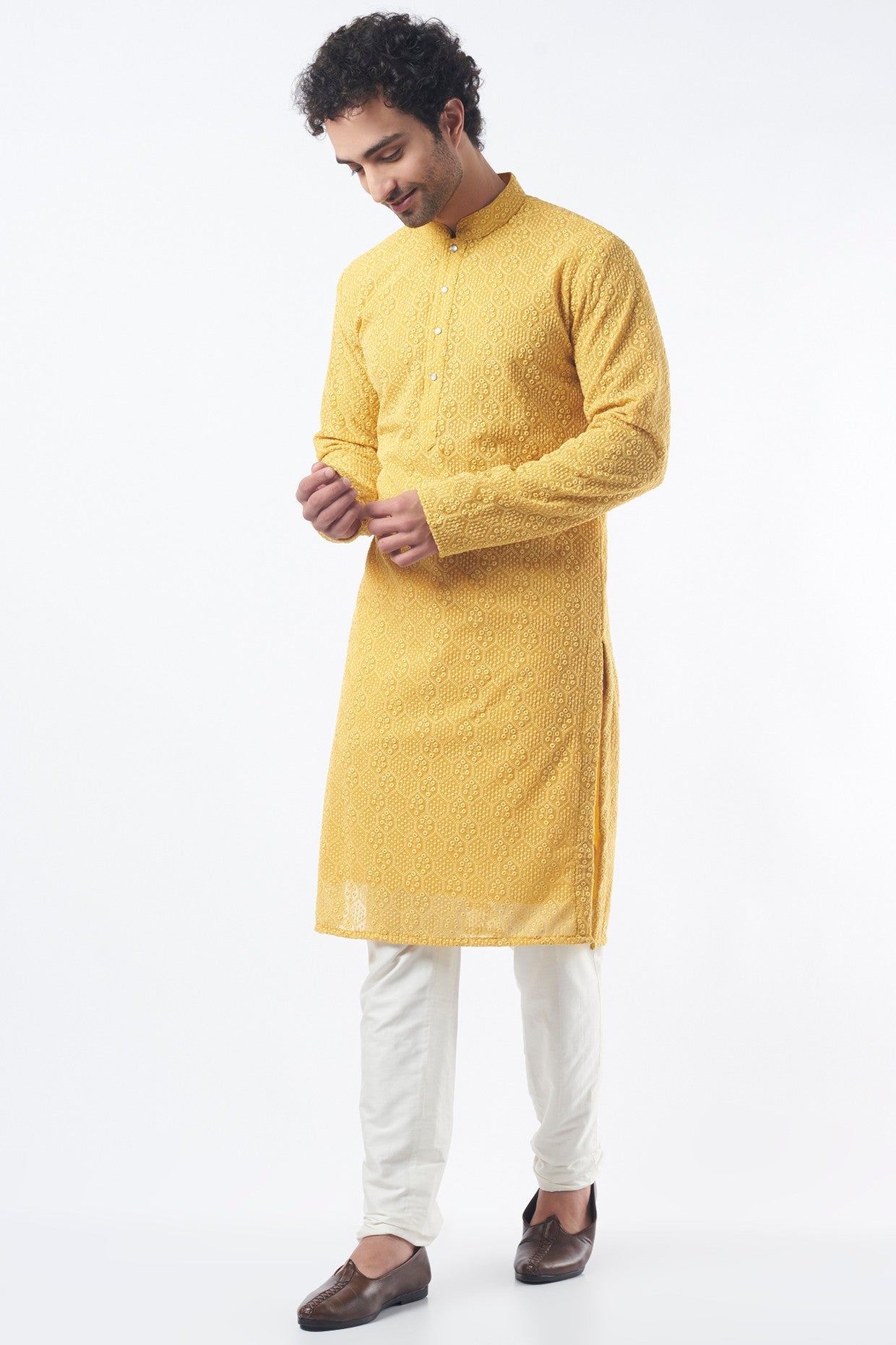 Mustard Embroidered Kurta - kasbahmen