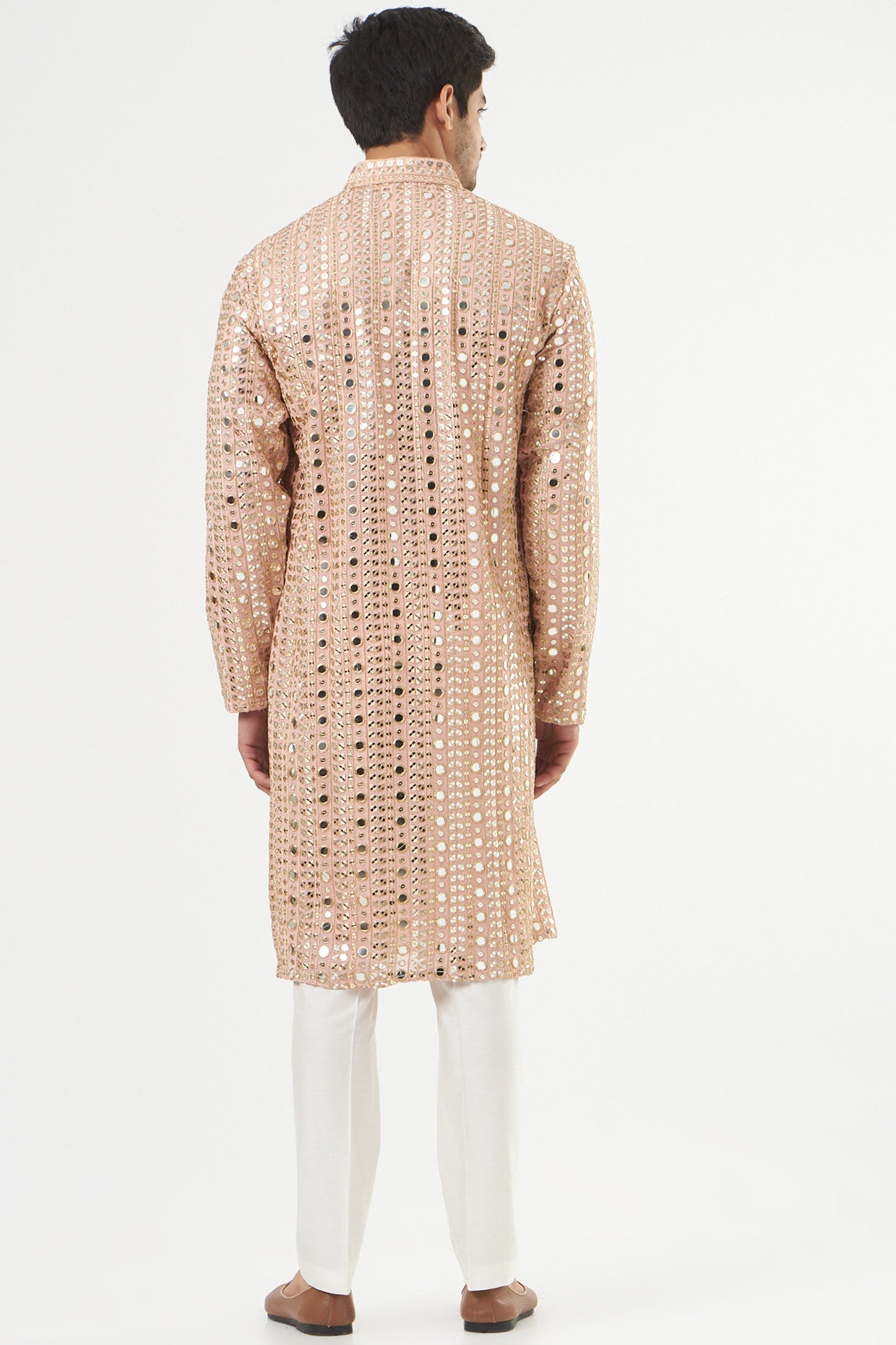 Blush Pink Mirror Embroidered Kurta - kasbahmen