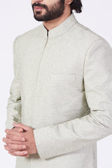 Mint Green Geometric Embroidered Sherwani - kasbahmen