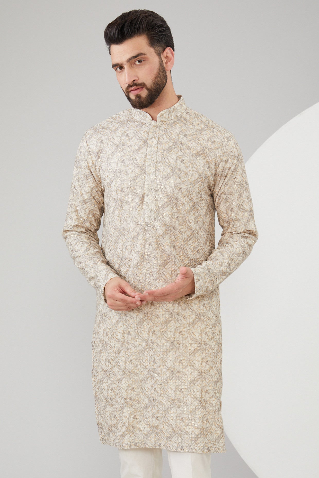 White & Grey Sequins Embellished Kurta - kasbahmen