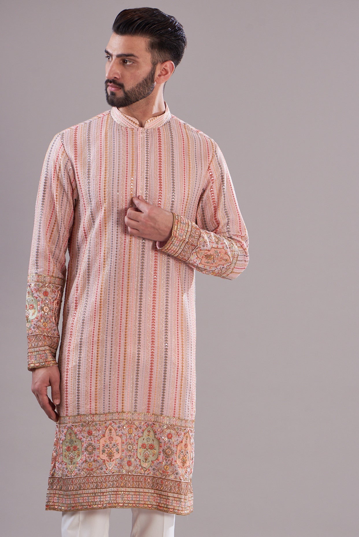 Peach multi threadwork kurta - kasbahmen