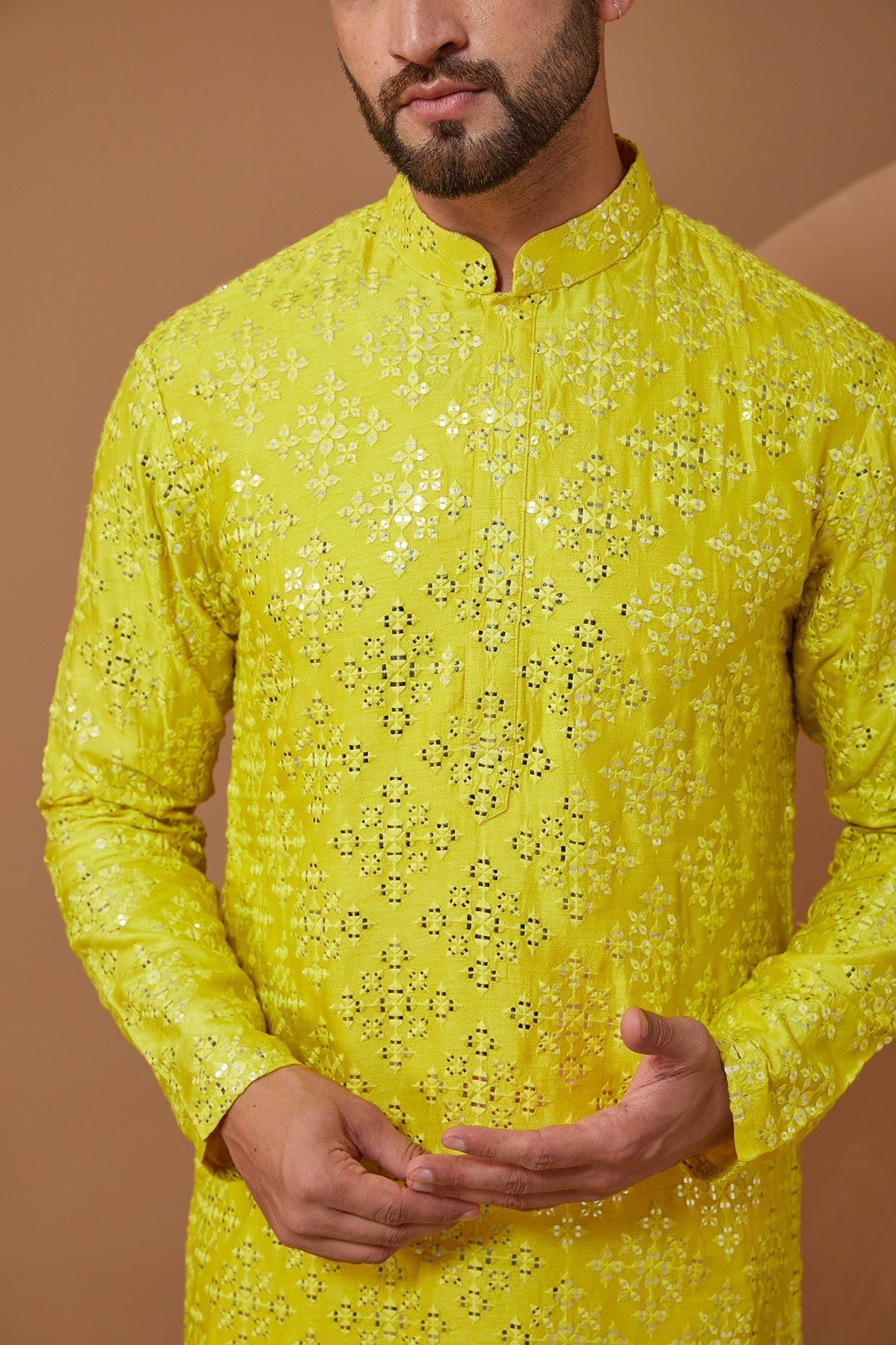 Bright Yellow Signature Mirrorwork Kurta - kasbahmen