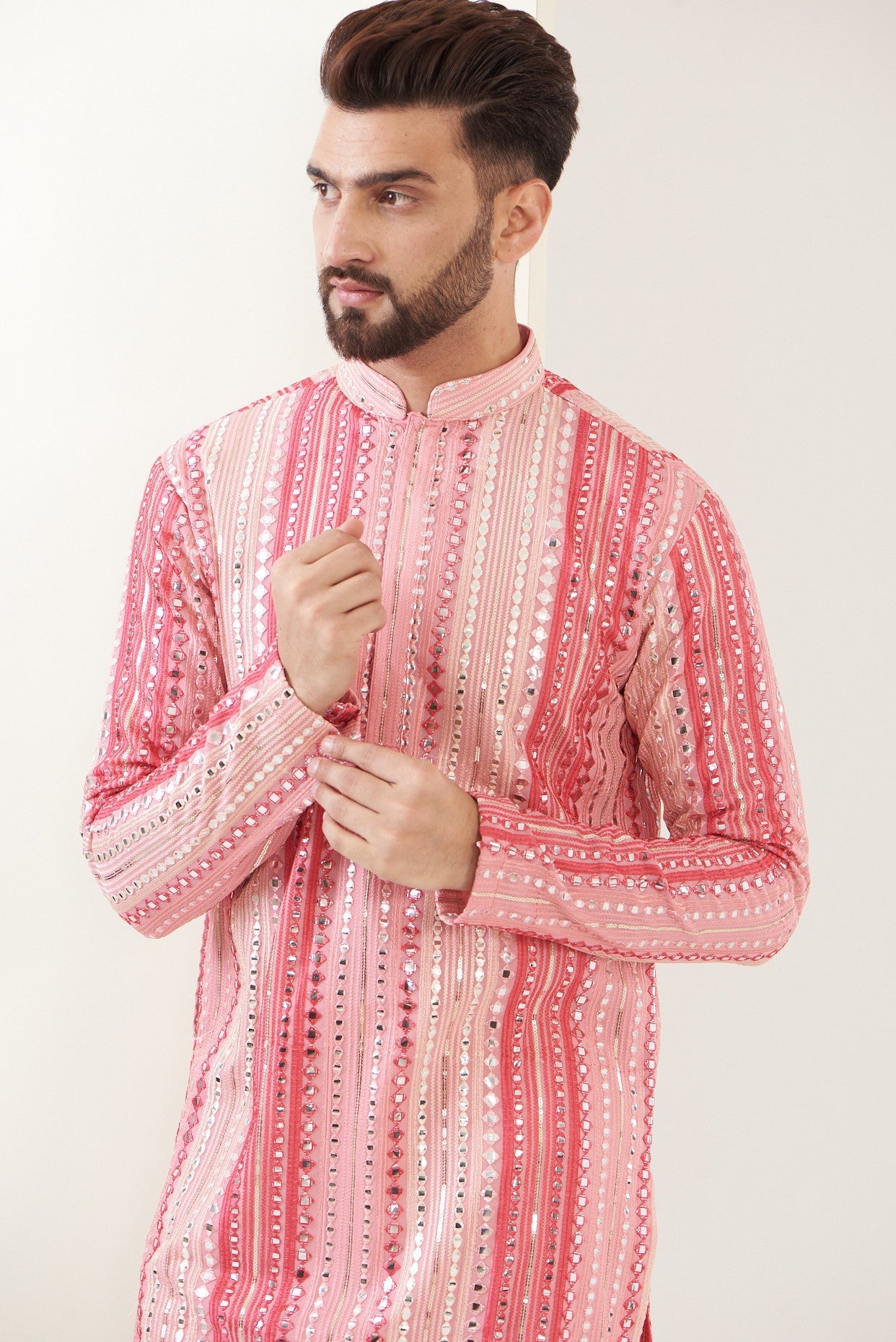 Dark Pink Mirror work kurta - kasbahmen