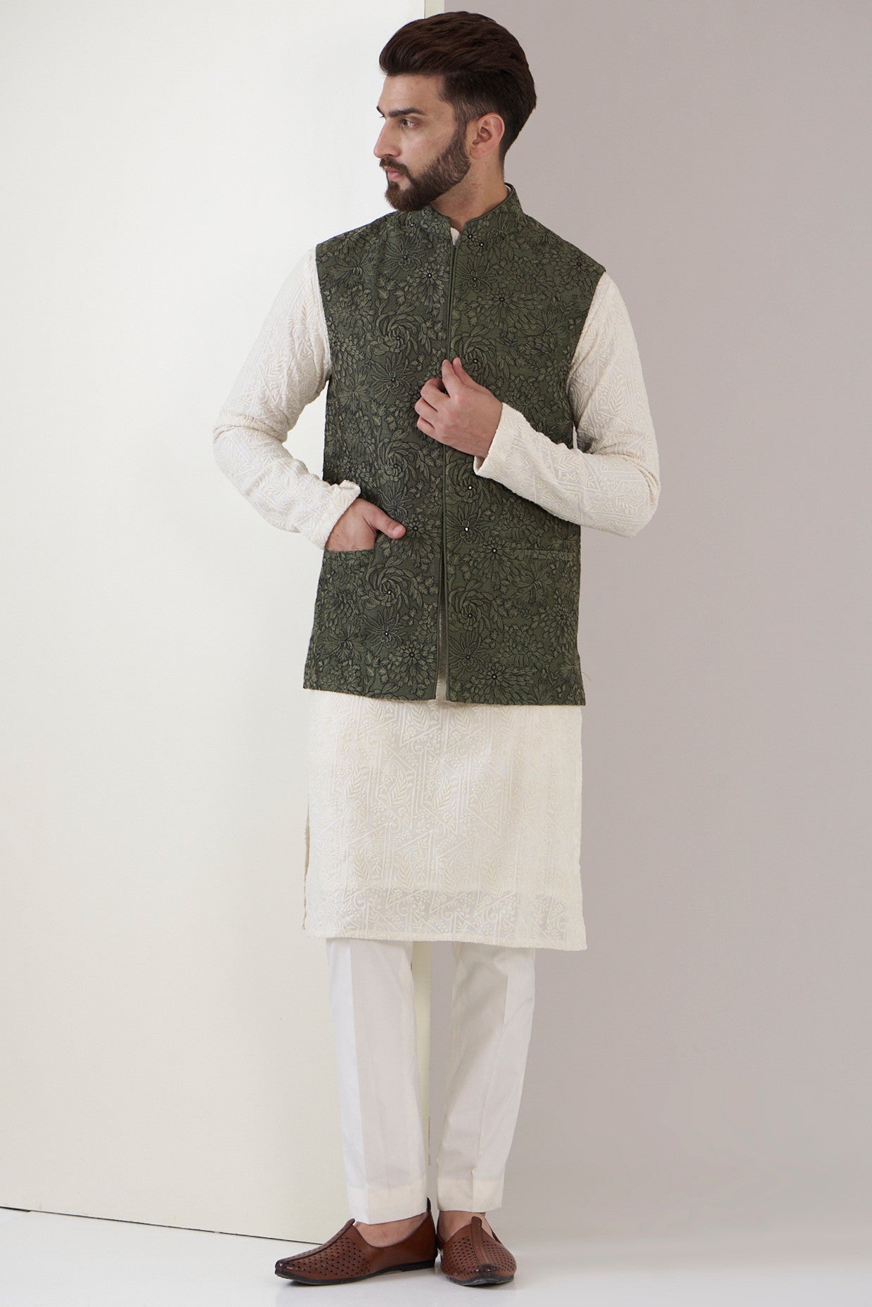 Mehandi Green Nehru Jacket - kasbahmen