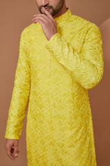 Bright Yellow Chikankari Kurta - kasbahmen