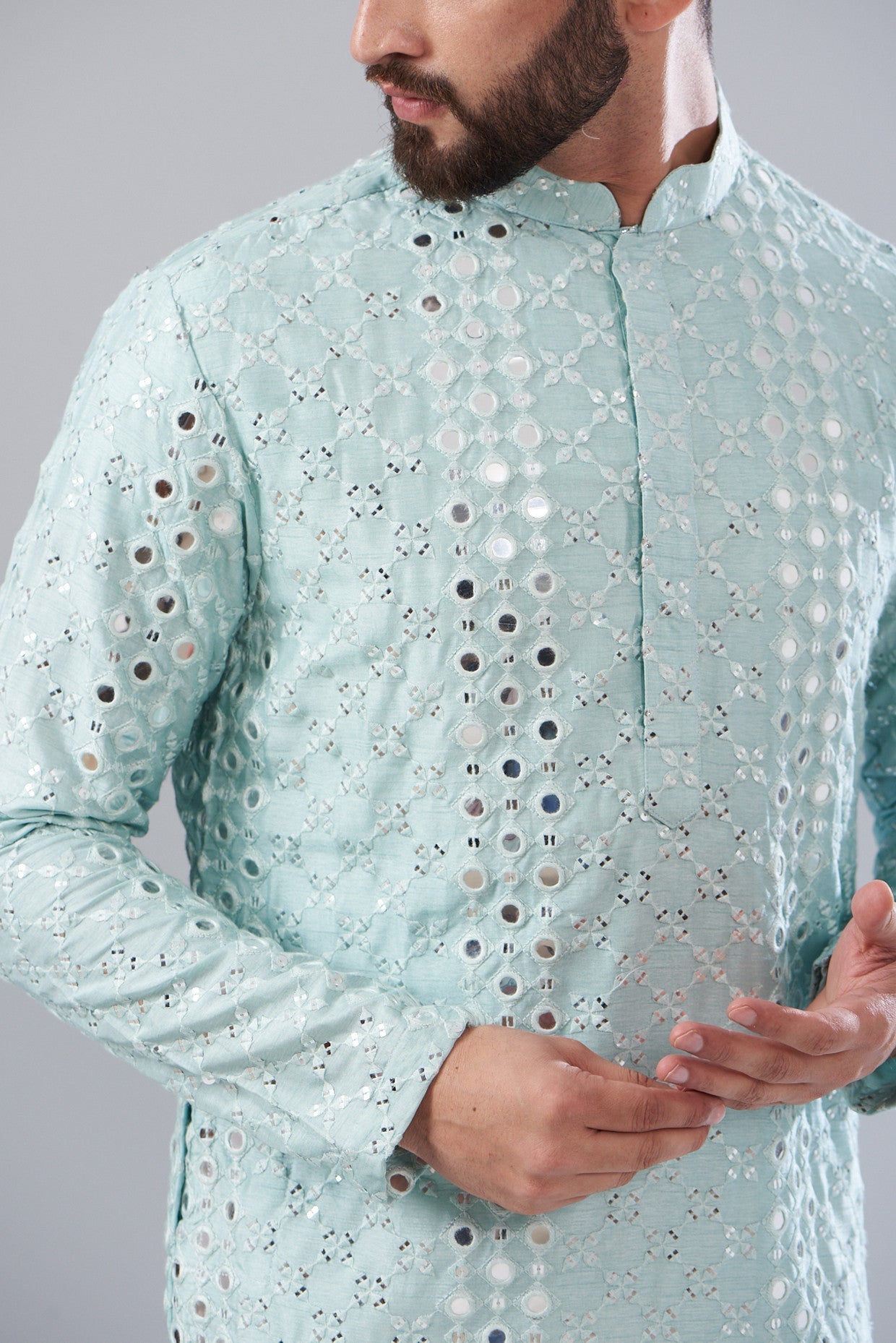 Signature powder blue mirror work kurta - kasbahmen