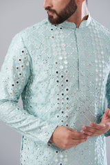 Signature powder blue mirror work kurta - kasbahmen