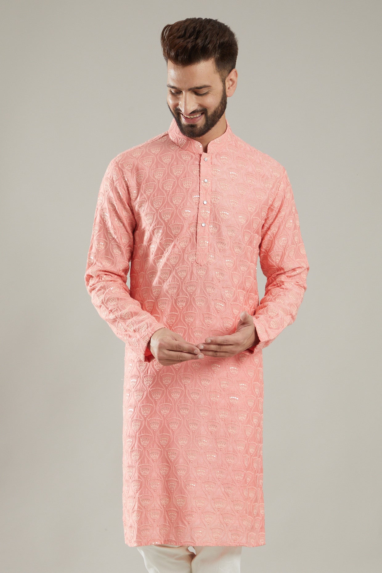 Dust Pink Embroidered Kurta - kasbahmen