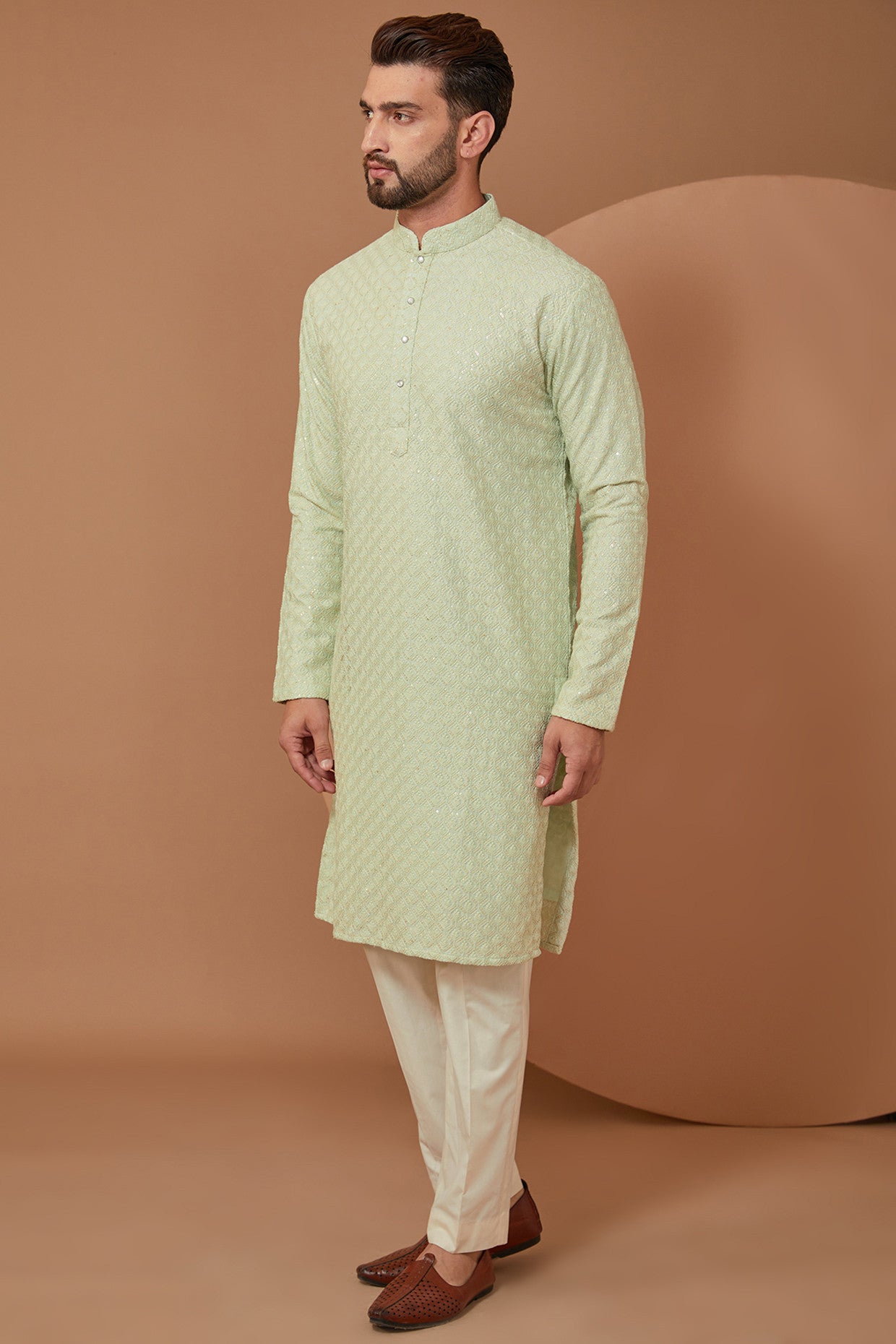 Light Sea Green Embroidered Kurta - kasbahmen