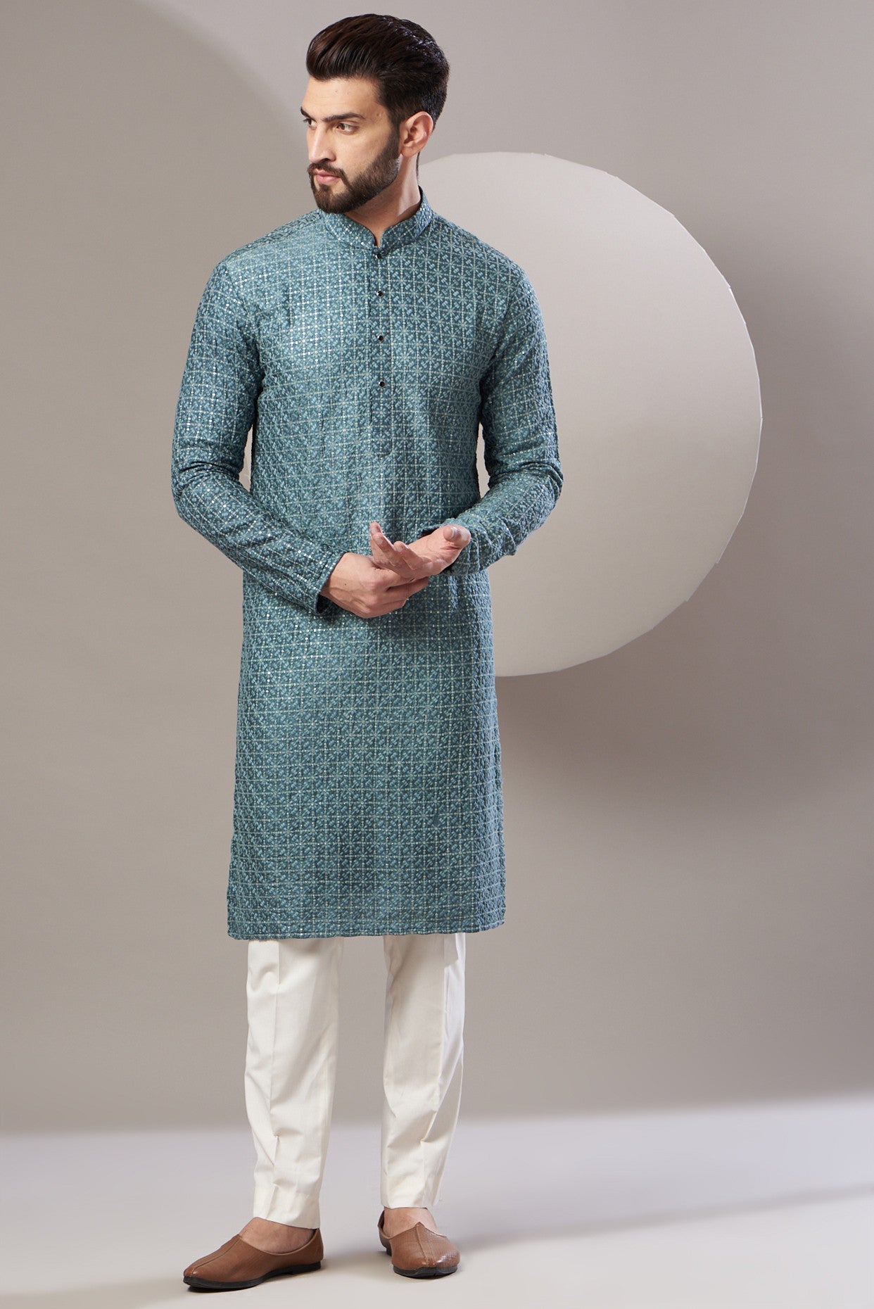 Formal teal blue embrodried kurta - kasbahmen