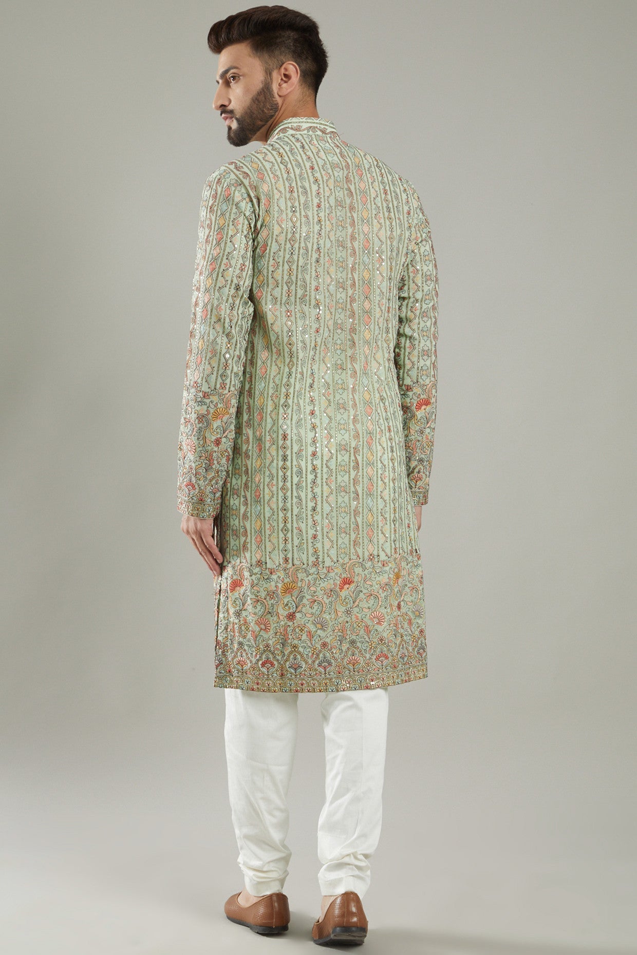 Pastel Green Georgette Embroidered Kurta - kasbahmen