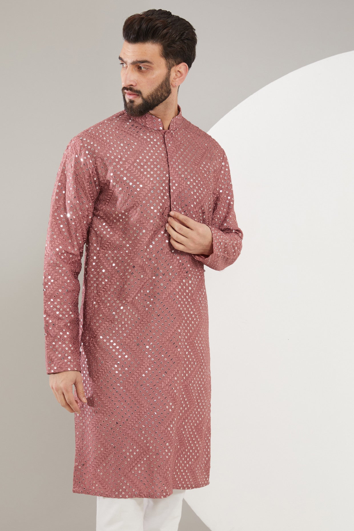 Rust Pink Sequined Kurta - kasbahmen