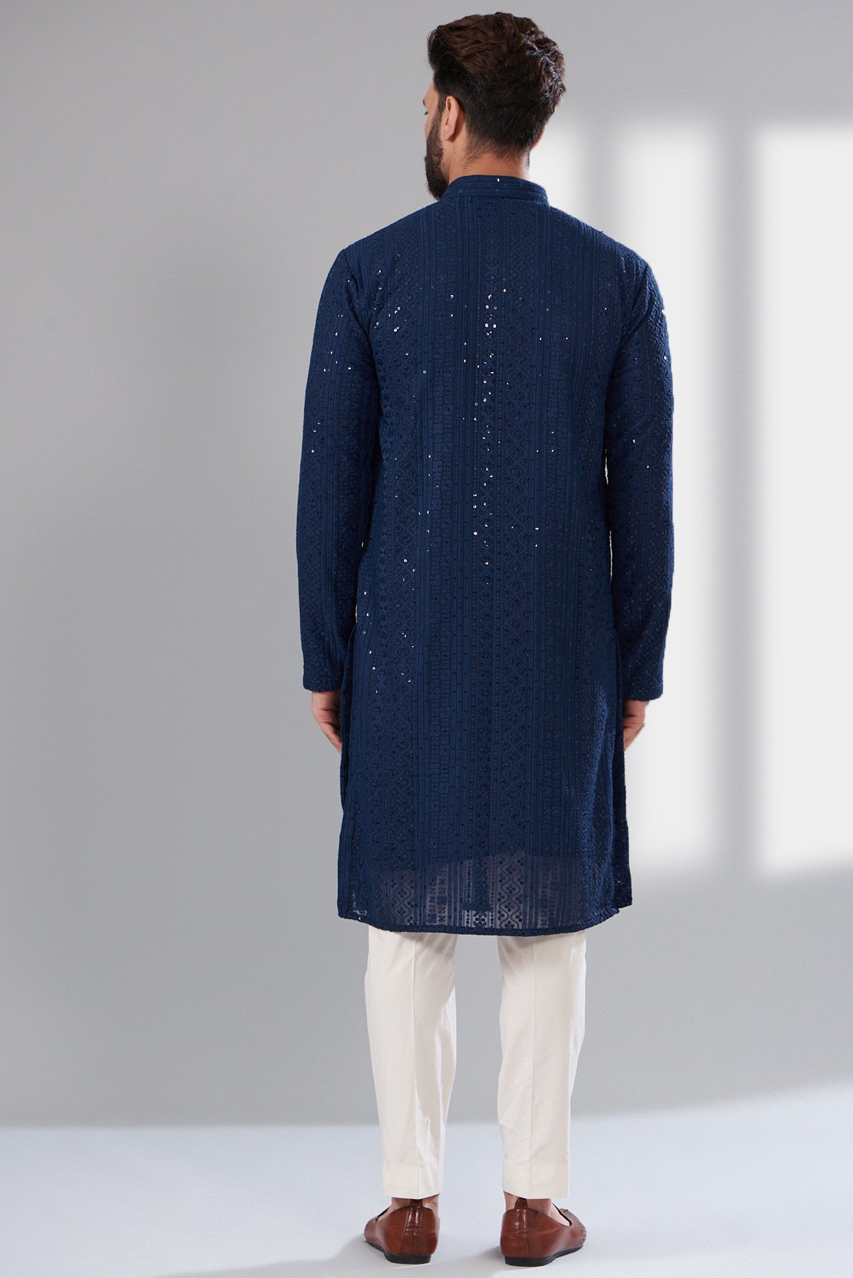 Navy Blue Chikankari Kurta - kasbahmen