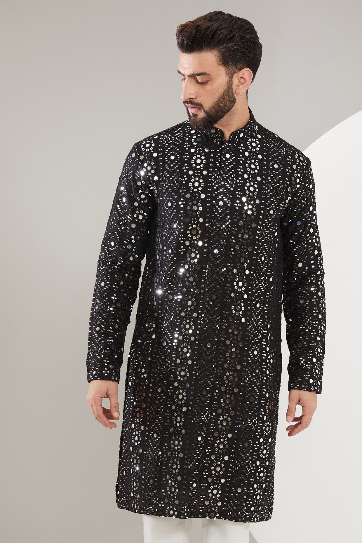 signature black mirror work kurta - kasbahmen