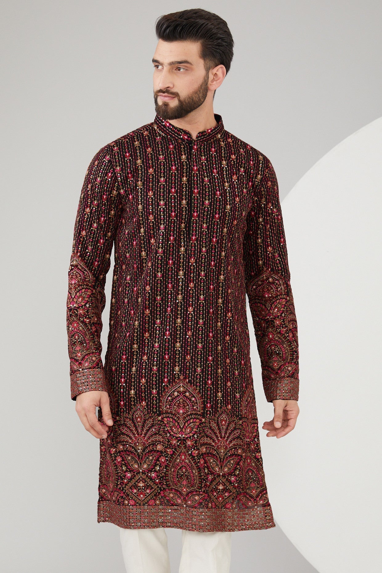 Black Georgette Embroidered Kurta - kasbahmen