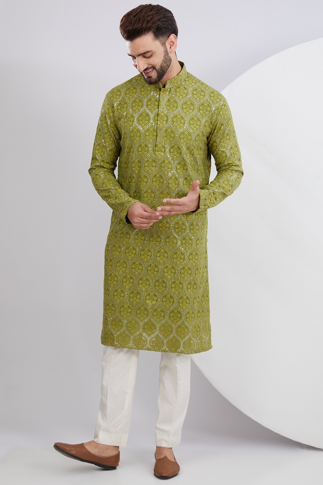 Mehndi Green Embroidered Kurta - kasbahmen