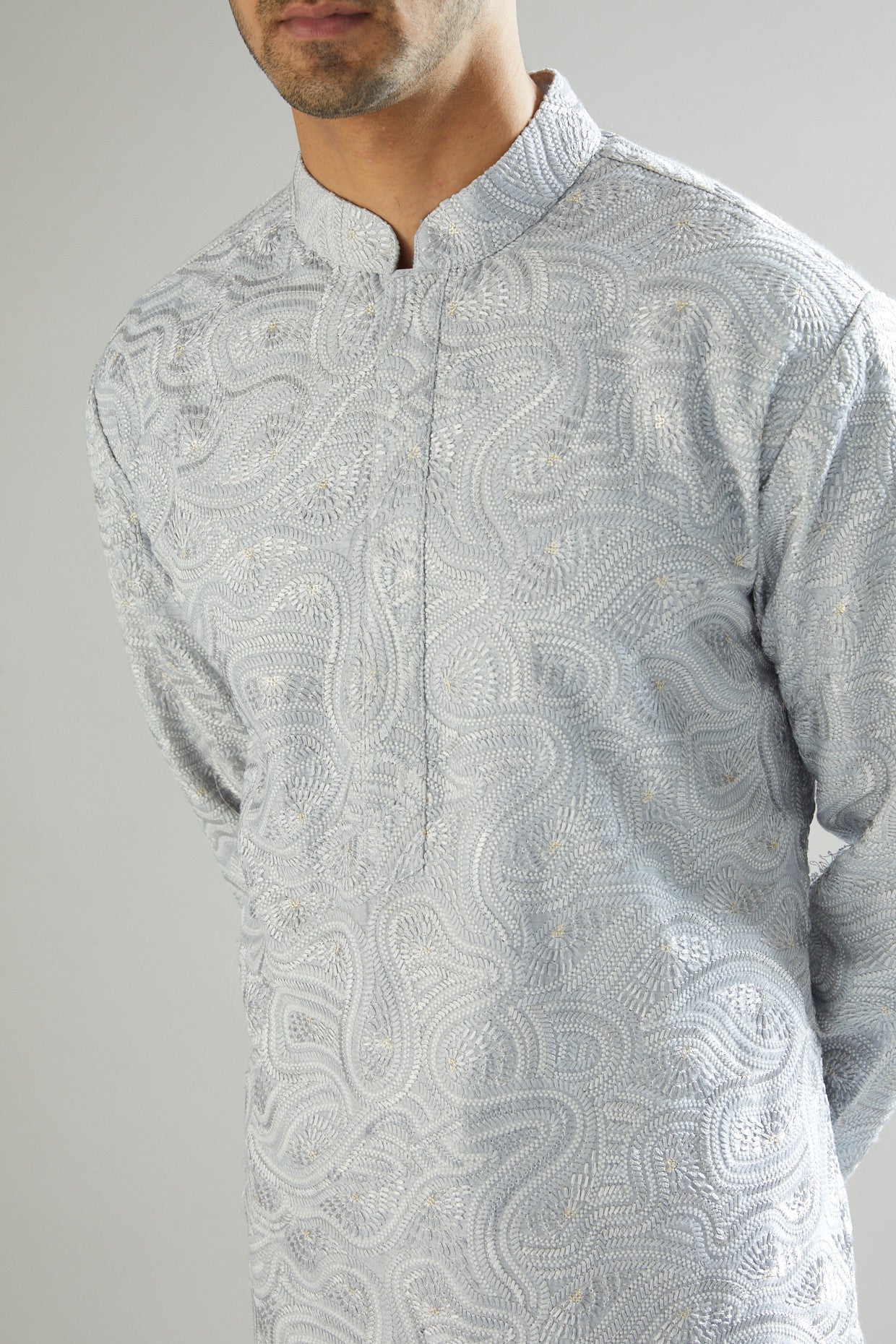 Powder Blue Embroidered Kurta - kasbahmen