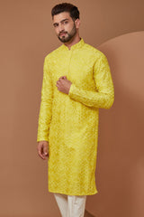 Bright Yellow Chikankari Kurta - kasbahmen