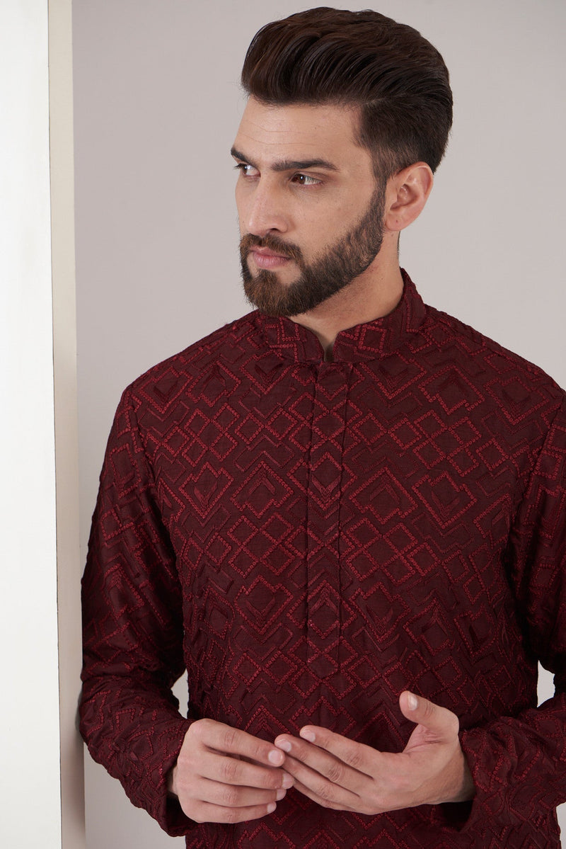 Maroon chikankari kurta - kasbahmen