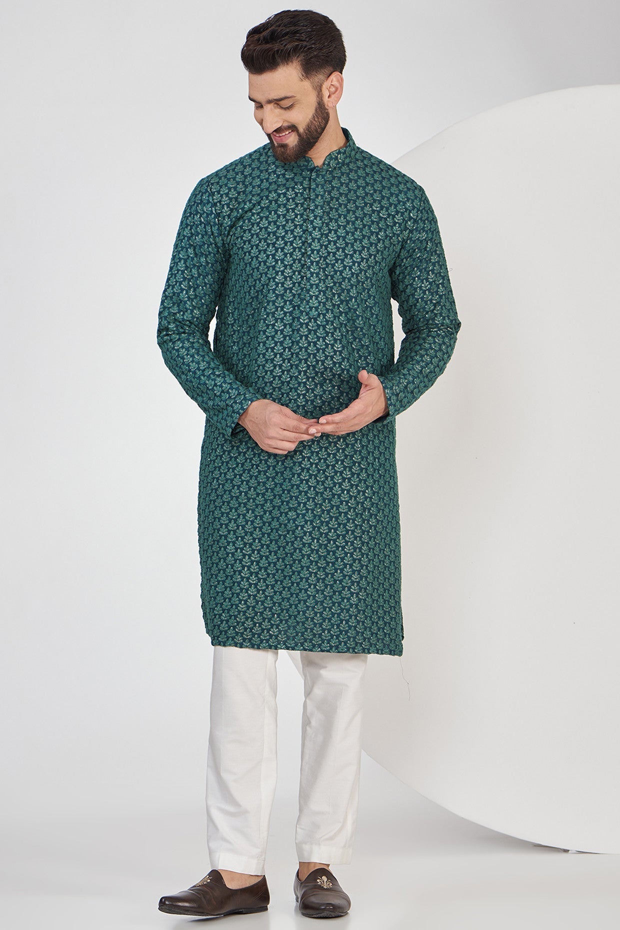 Teal Chikankari Kurta - kasbahmen