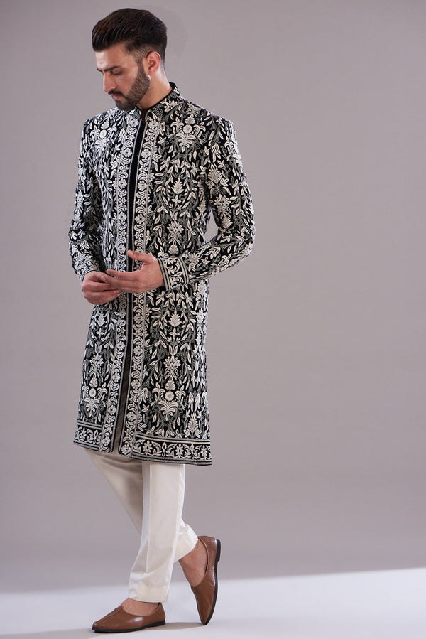 Black threadwork indowestern - kasbahmen