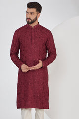 Maroon Abstract Multi-threadwork Kurta with sequins - kasbahmen