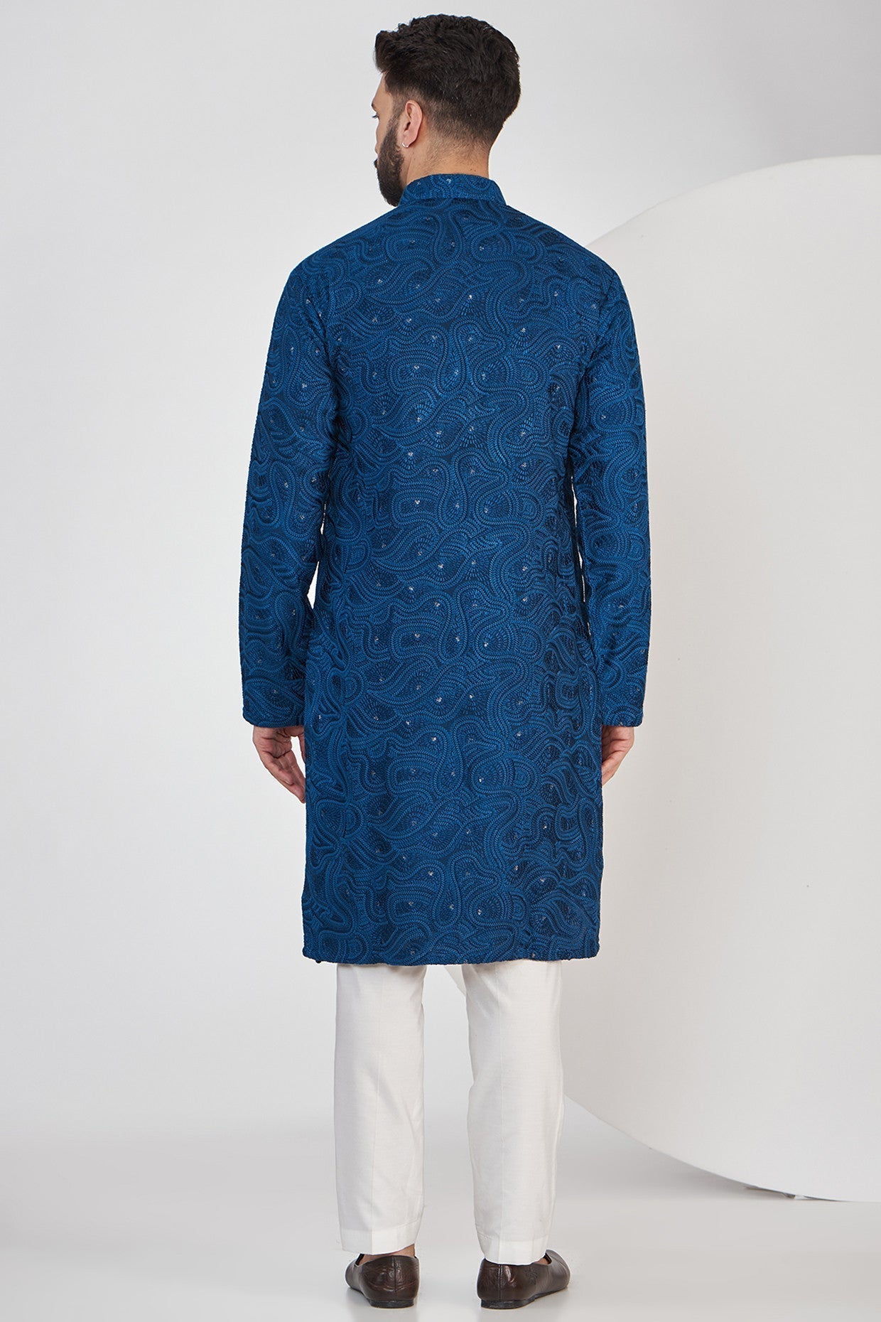 bright navy blue chikankari kurta - kasbahmen