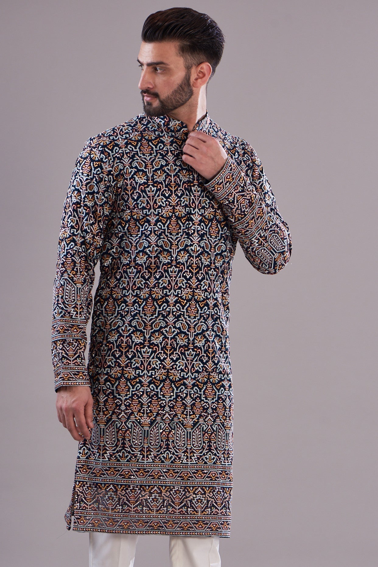 Navy multi embrodried kurta - kasbahmen