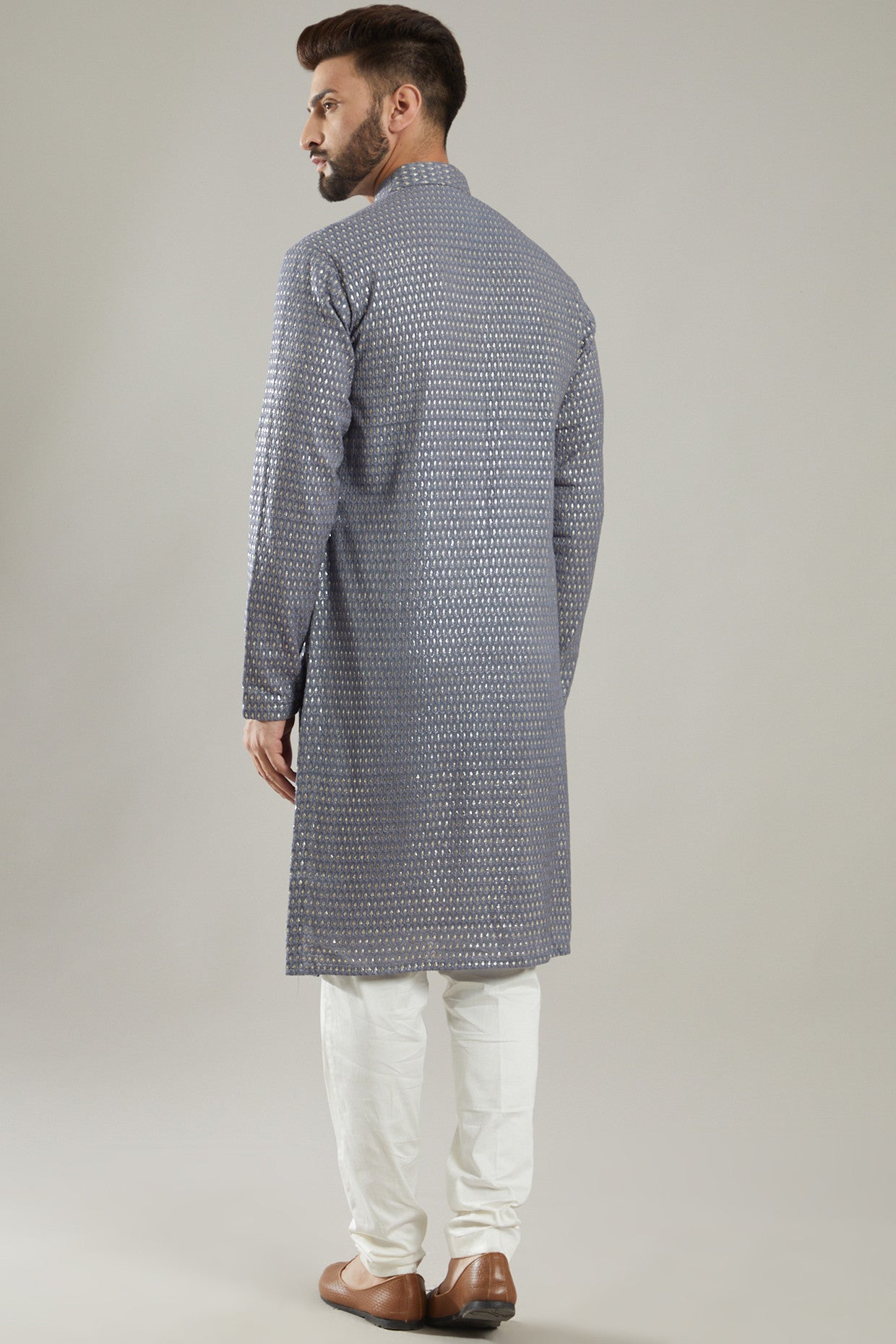 Grey Chanderi Embroidered Kurta - kasbahmen