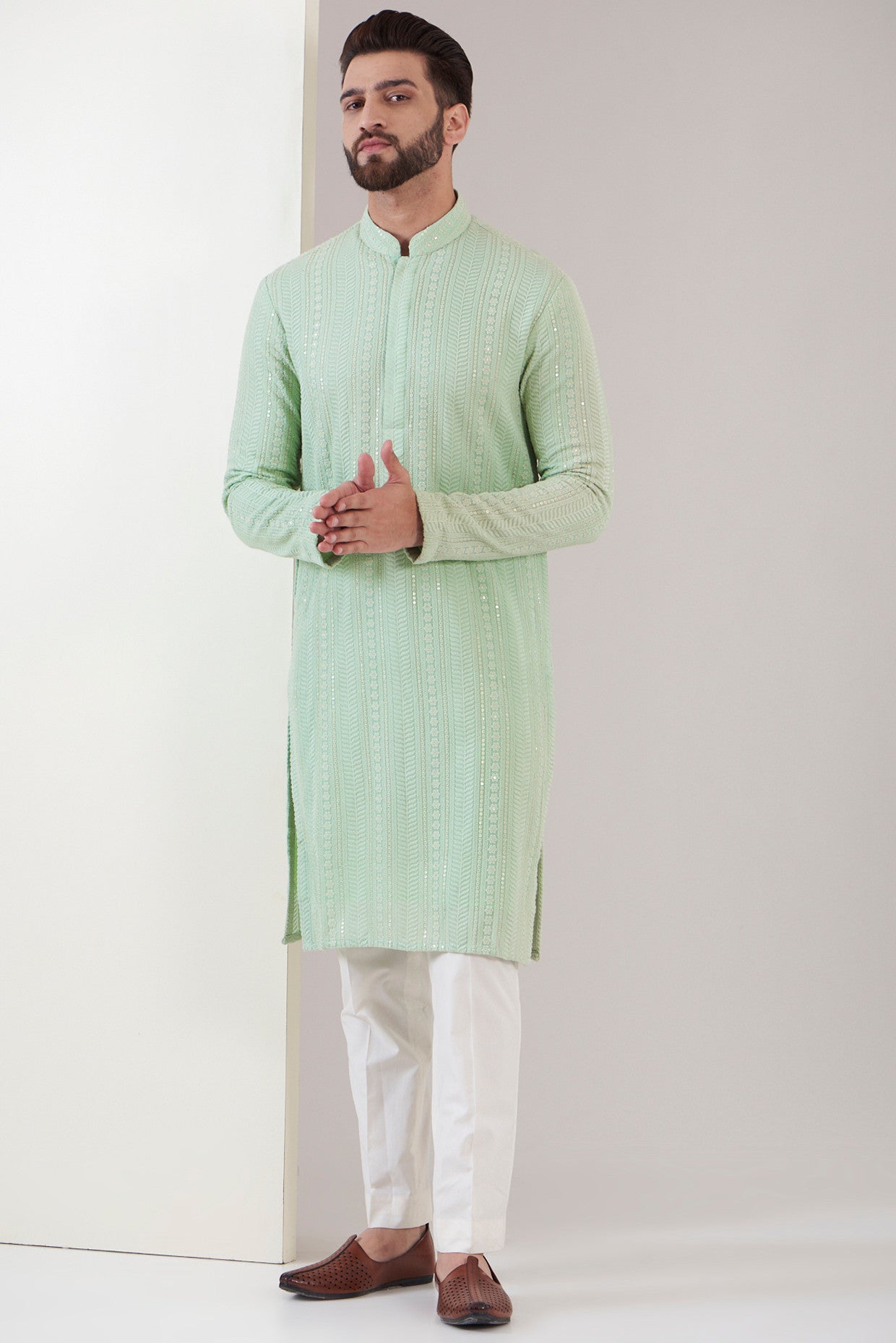 Sea Green Embroidred Kurta - kasbahmen