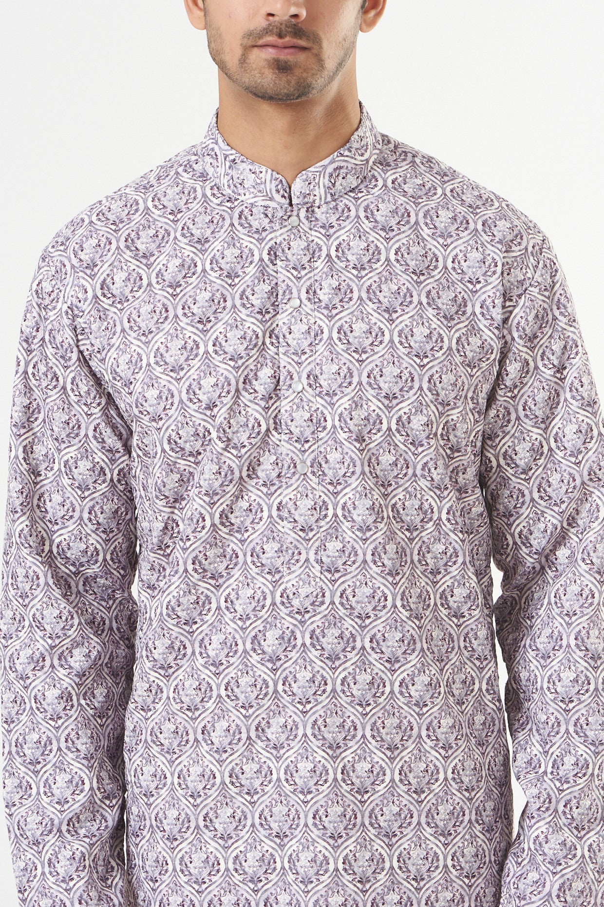 Purple Linen Embroidered Kurta - kasbahmen