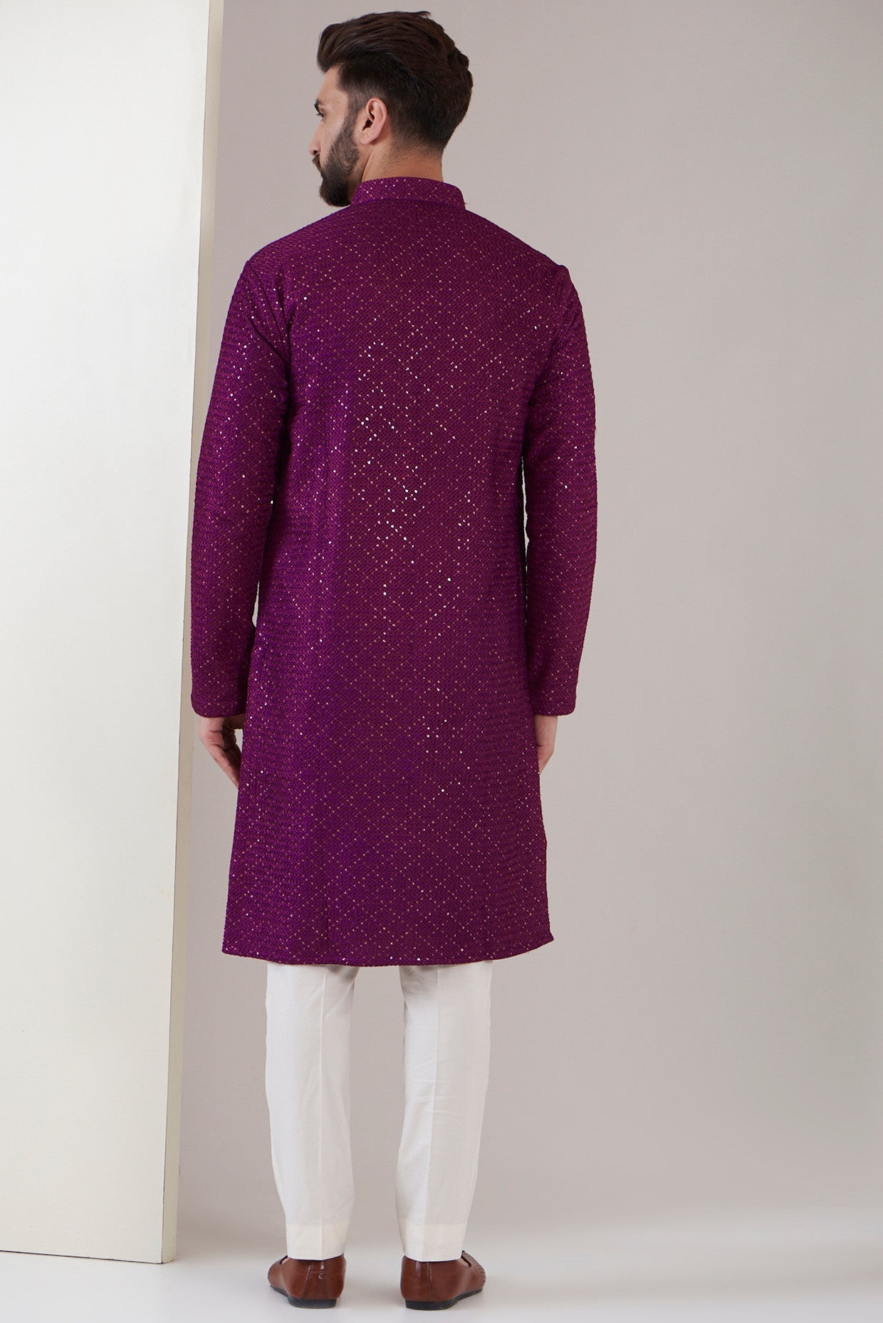 Bright maroon sequenced kurta - kasbahmen