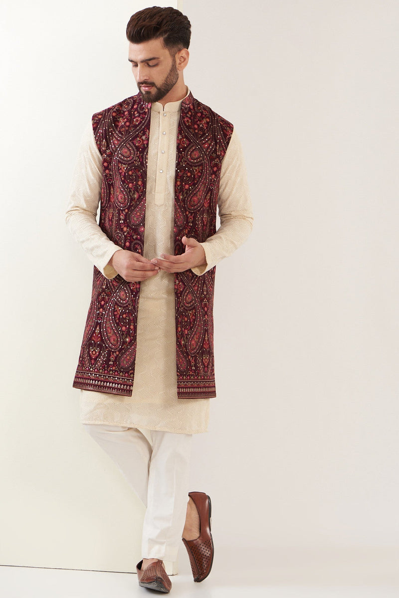 Wine jamawar long jacket - kasbahmen